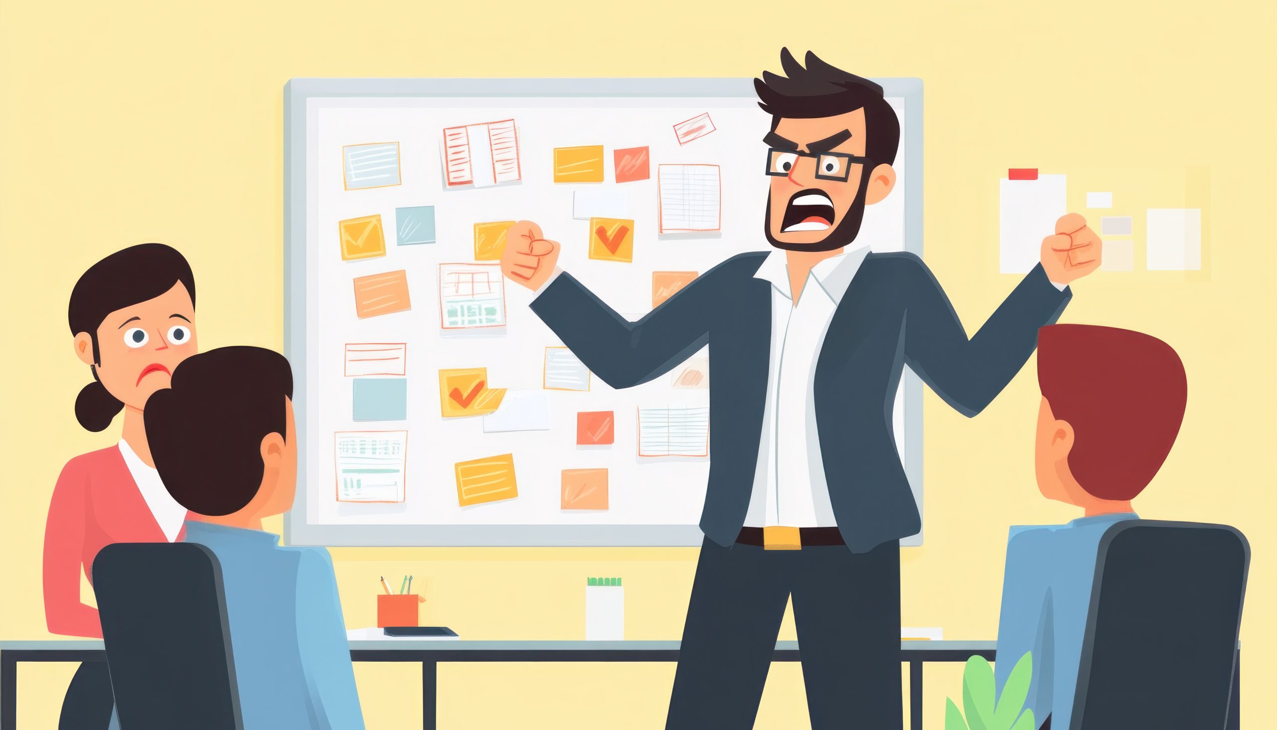 Business team conflict with HR present in a tense workplace meeting