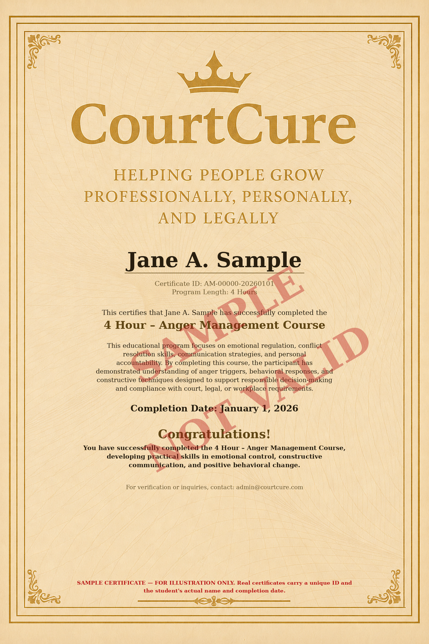 Sample CourtCure Certificate of Completion